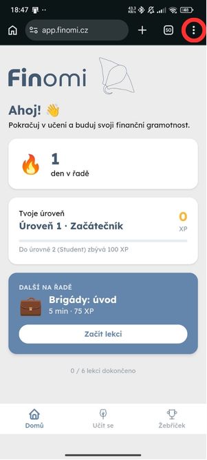 Krok 1 – menu v Chrome