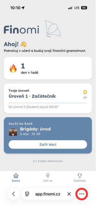Krok 1 – tlačítko více v Safari